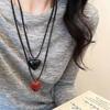Регулируемое красное ретро корейское черное сердце кожаное ожерелье для женщин