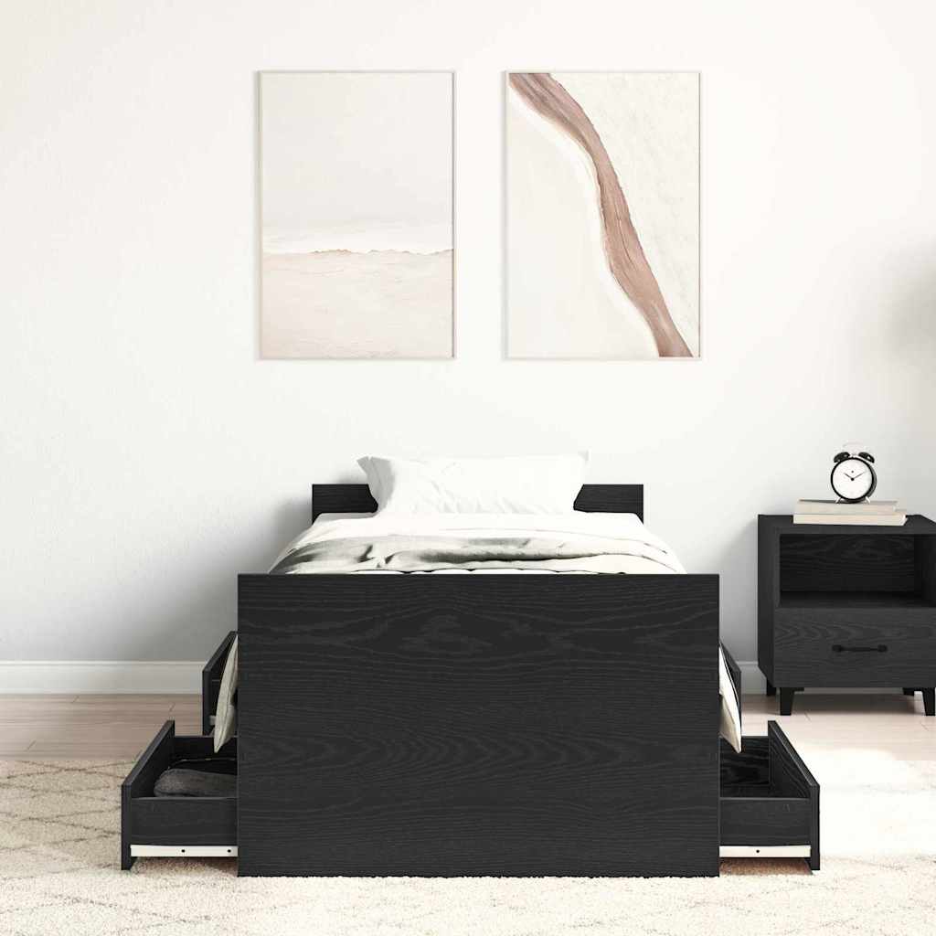 Bed Frame Black Oak Effect 193 x 78 x 50 cm Engineered Wood