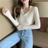 Autumn/winter Knitted T-shirt Women's Pullover Knit Sweater V-neck Polo Shirt Top Knitted Undershirt Women's Stretch Skinny Sweater Undershirt