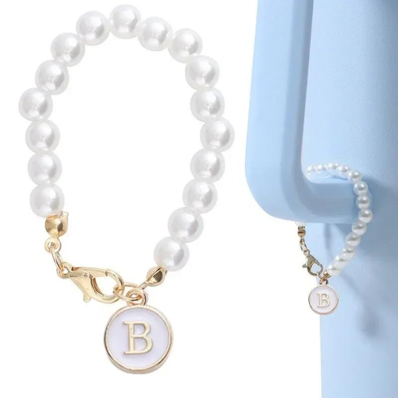 Letter Charm Pearl Chain For Most Cups Accessories For Handle Water Bottle Tumbler Personalized Initial Name ID Cups Decorations