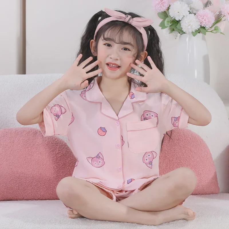 Пижамные комплекты Cross-border Summer Cloud Cotton Cartoon для девочек — топы с короткими рукавами и шорты для детей среднего и старшего возраста.