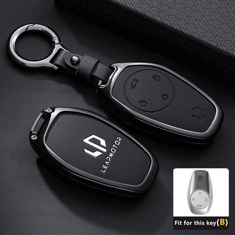 Чехол для ключа автомобиля для Leapmotor T03 S01 C11 C10 C01 из цинкового сплава и кожи, защитный корпус для пульта, кольцо-брелок, аксессуары