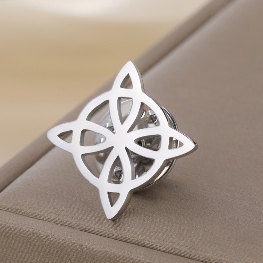 Dawapara Witch Knot Brooch Pins Celtics Trinity Knot Triquetra Symbol Good Luck Sacred Geometry Wiccan Jewelry Stainless Steel