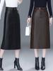 2025 Autumn/Winter Women's High-Waist A-Line Leather Skirt - Genuine Sheepskin Bodycon