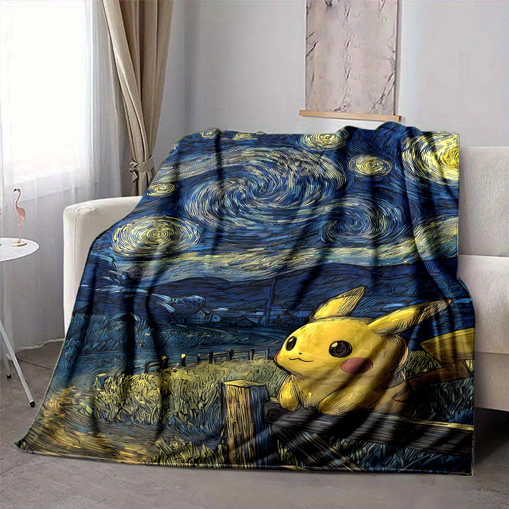1Pc Pikachu Starry Sky Flannel Blanket, Soft And Comfortable, Casual Warm, Camping Travel, Christmas, Halloween Xmas Gift N1124