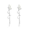 [Dream Butterfly] Blue Glaze Long Tassel Earrings - S925 Silver Needle, Elegant Fairy Design