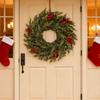 24 Inch Christmas Norfolk Pine Wreath for Front Door Artificial Greenery Cedar Wreath with Red Berry for Farmhouse Indoor Outdoor