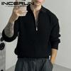 INCERUN Осенне-зимние мужские свободные свитера на молнии с воротником