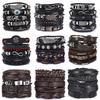 Vintage Leather Handwoven Men's Bracelet Rock Hip Hop Punk Jewelry Black Street Fashion Accessories 6-piece Set