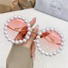 Wave Legs Sunglasses Women'S Rihanna With Glasses Pearl Metal Round Frame Sunglasses