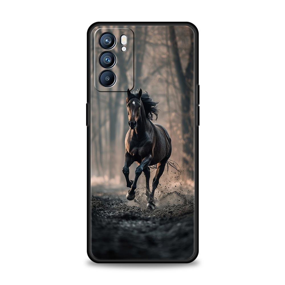Чехол для Oppo Reno13 Reno12 Reno11 F Reno10 Pro A54 A53 A95 A76 A57 A98 A80 A79 5G A78 4G Cover Черно-белые скачущие лошади