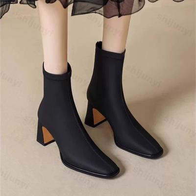 Новые женские ботильоны на высоком каблуке с квадратным носком, модные туфли на молнии сзади для танцев, выпускного вечера, уличные женские короткие ботинки Botas De Mujer