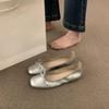 With Skirt Fairy Style Silver Soft Leather Soft-soled Grandma Shoes One Pedal Light Mouth Ballet Shoes Gentle Evening Single Shoes