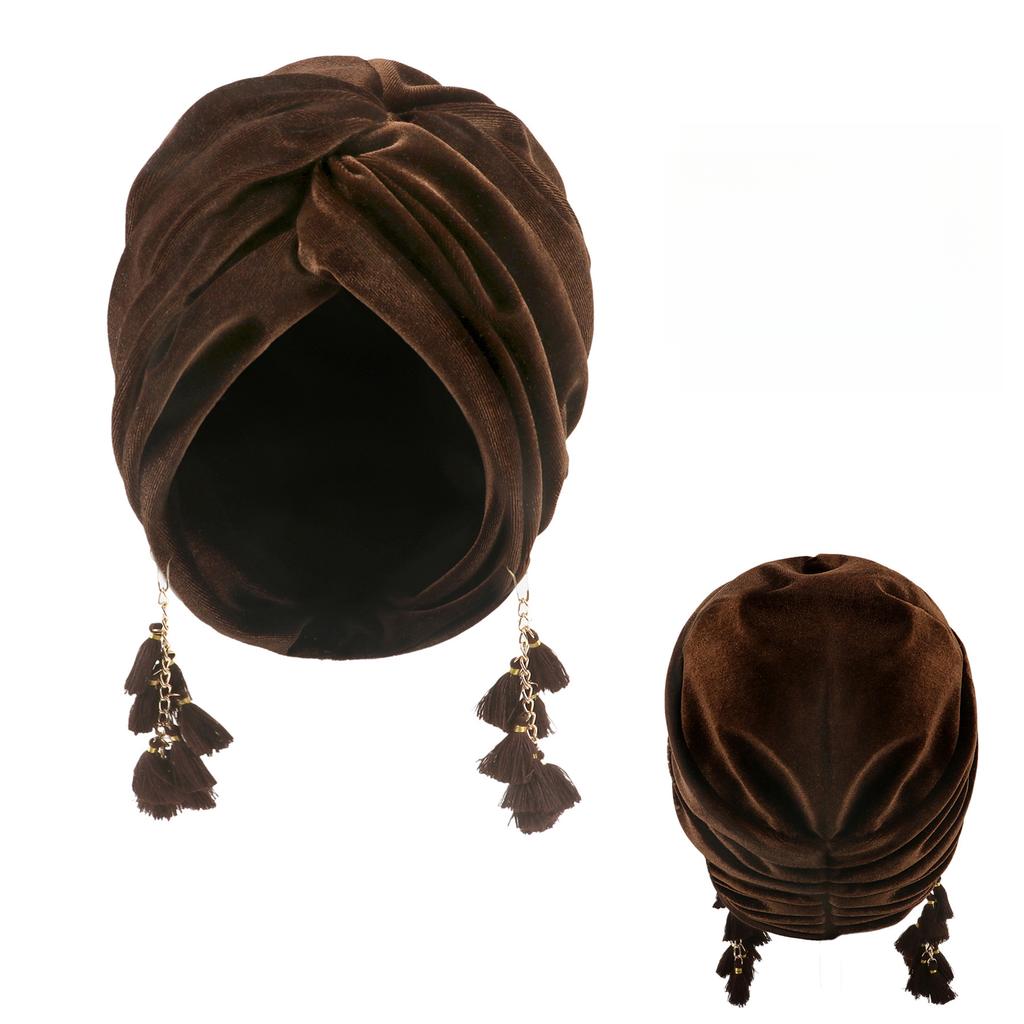 New Spring Women's Bohemia Velet Turban Tassel Head Wrap Cap European American Retro Style Boho Cross Beanie Hat