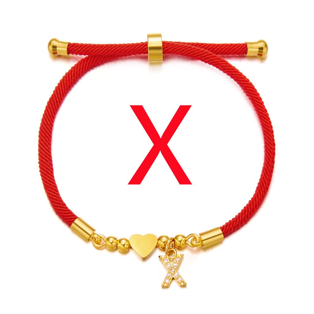 Женский браслет из нержавеющей стали с 26 буквами, AZ, алфавит, сердце, регулируемый плетеный браслет Lucky Red Rope, ювелирное изделие, подарок