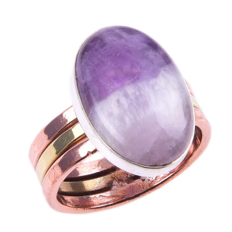 Natural Tiffany Stone Gemstone 925 Sterling Silver Two Tone Ring Size 8.5 m2C74