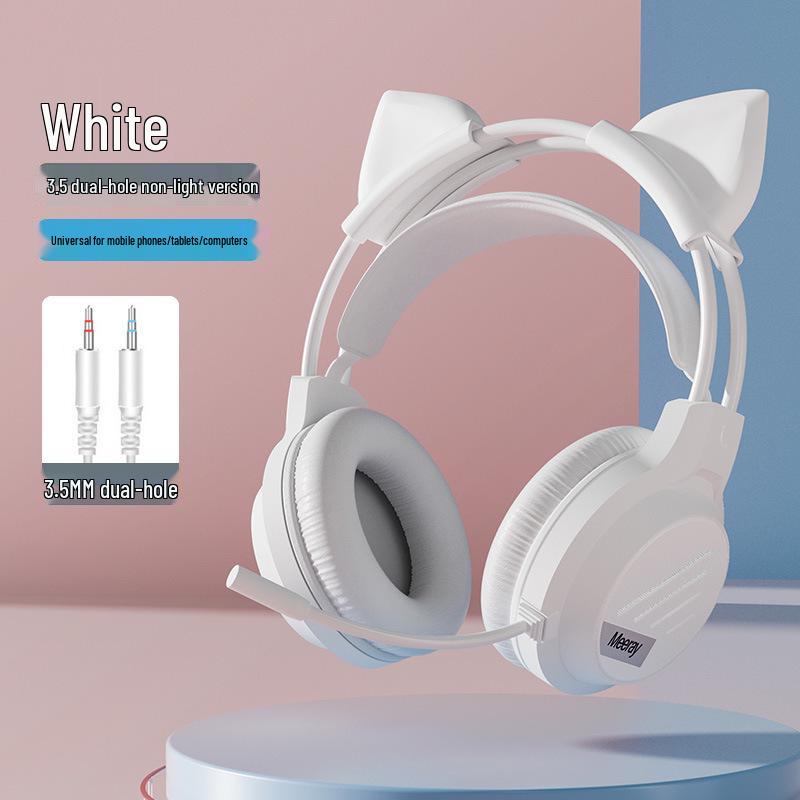 Glowing Cat Ear Wired Headphones: Cute Gaming Headset for Girls - Compatible with Desktop & Laptop Computers