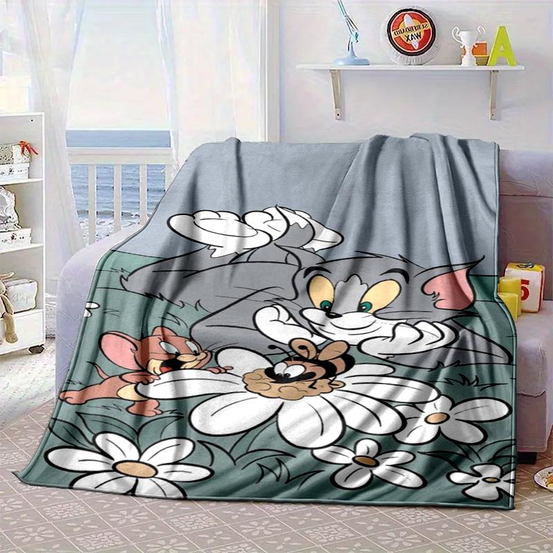 Cat And Mouse In Flowers Blanket Flannel Blanket for bed, sofa, Camping, Hiking, Picnic Essentials, gift for family Fan gifts