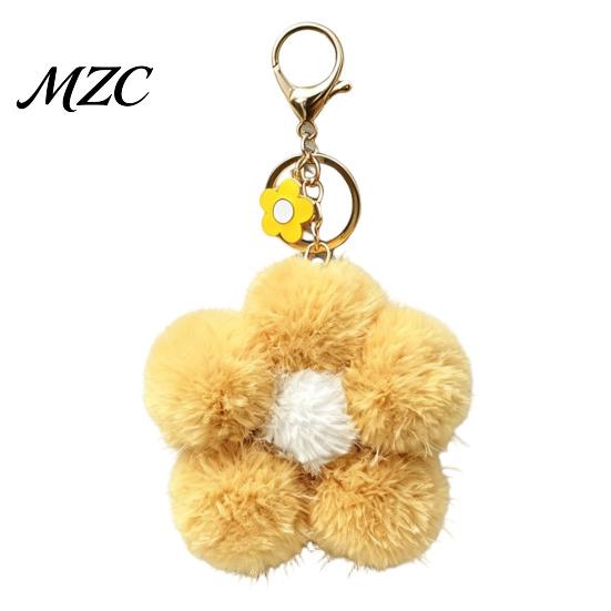 Plush Flower Keychain for Backpack, Fuzzy Floral Keyring Key Chain Bag Charm, Women Girls Handbags Decorative Accessory Aesthetic Purse