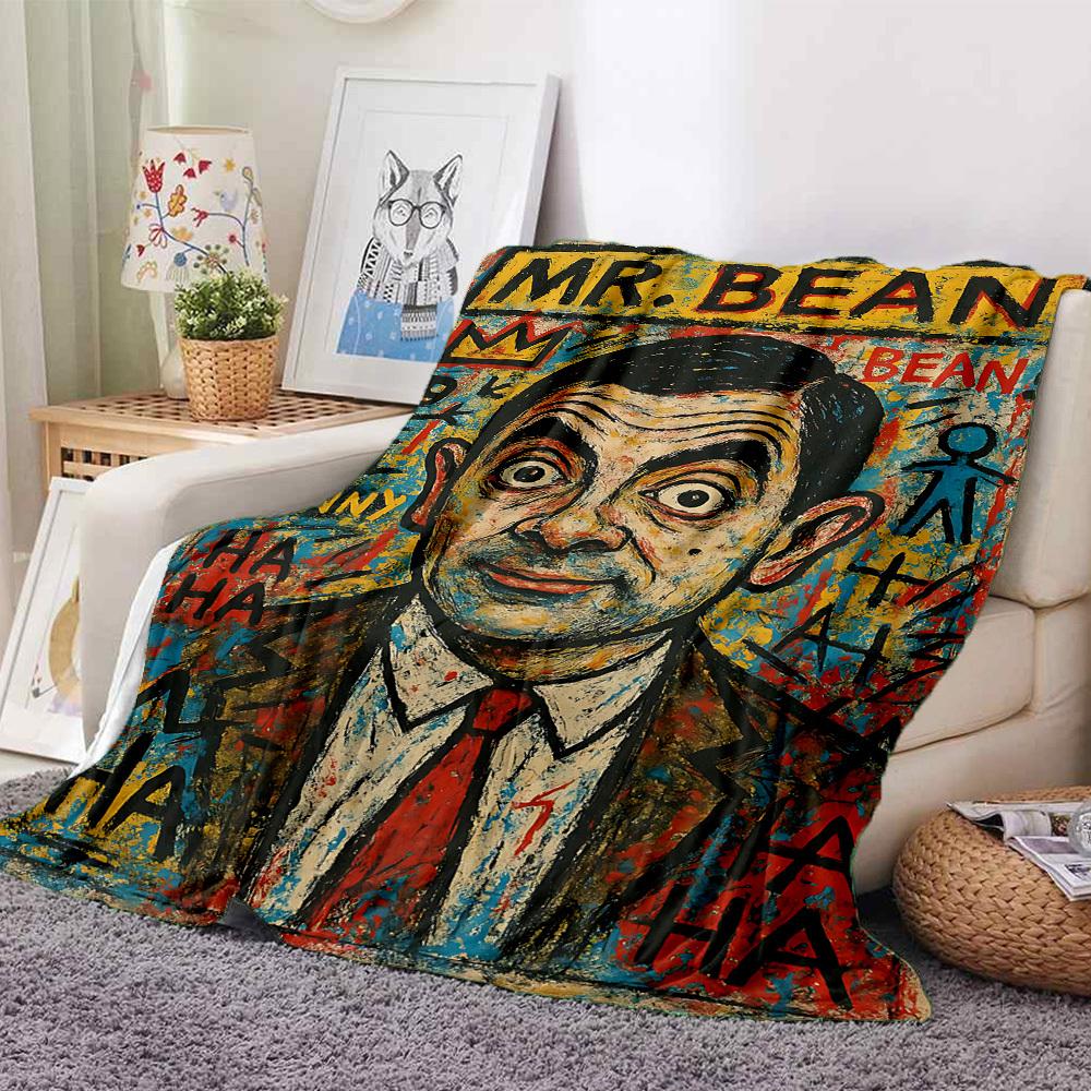 1 шт. г-н. Фланелевое плед с принтом Bean Art, легкий, мягкий, теплый, для дивана, кровати, путешествий, кемпинга, машинная стирка
