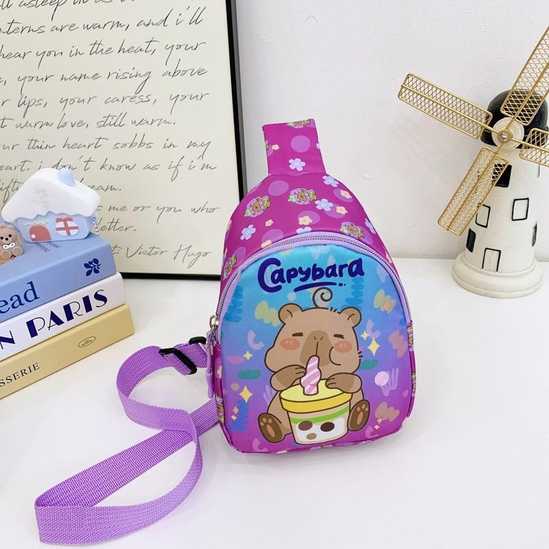 Cartoon Fun Capybara Kids Shoulder Bags Printed Animal Nylon Play Use Daily