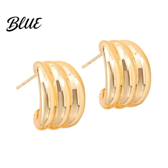 Delicate Design Earrings Plated Hoop for Women Triple Illusion Stud