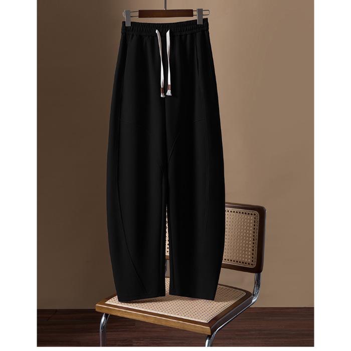 Женские широкие брюки из бархата с высокой талией в корейском стиле 2024 года — коллекция осень/зима с завязками на шнурке и свободным кроем.