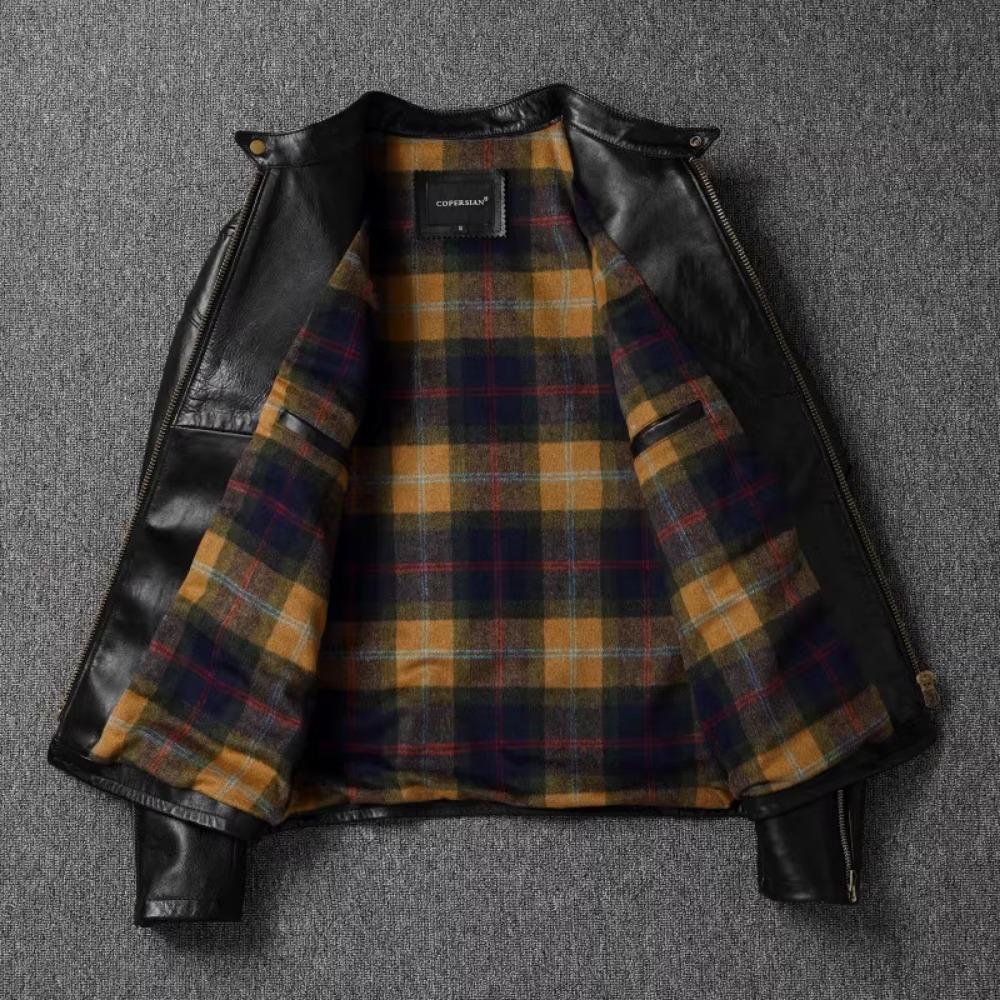 Китайский размер, стиль RL, верхний слой, вощеная конская кожа, куртка из натуральной кожи, мужская, воротник-стойка, коричневая, мотоциклетная, мужская, байкерская, осенняя