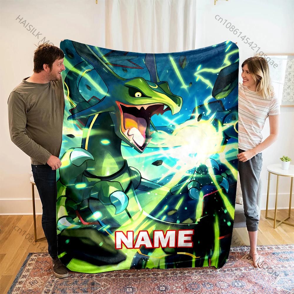 Pokemon Rayquaza Printed Blanket with Name or Text- Ultra Soft & Cozy Gift Present,Warm Lightweight Throw for Bed,Couch & Travel