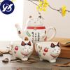 Милый японский фарфоровый чайный сервиз Lucky Cat, креативная керамическая чашка Maneki Neko, чайник с ситечком, офисный чайник, кружка для воды