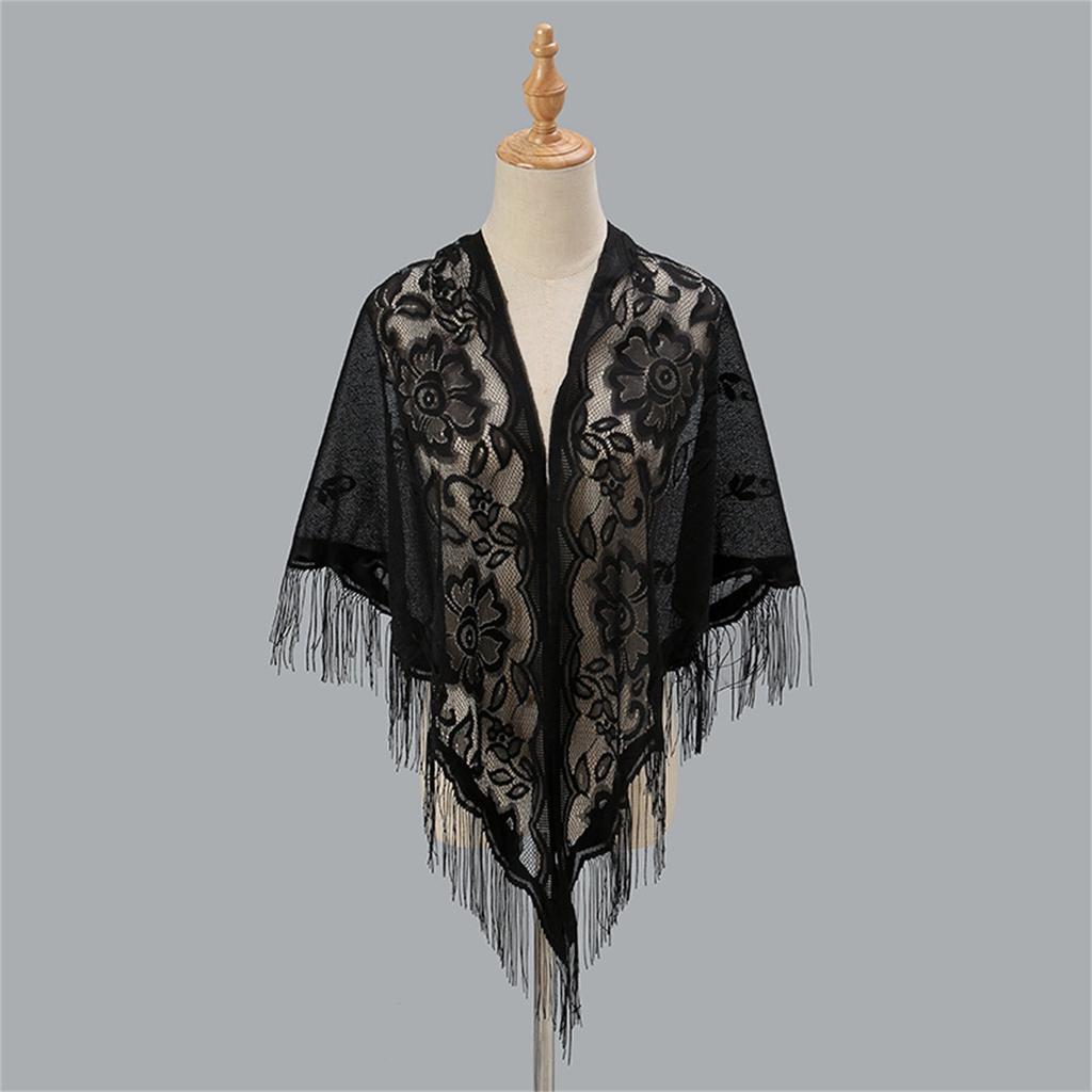 Nylon Hollowed Out Single Color Breathable Tassel Scarf Shawl Female