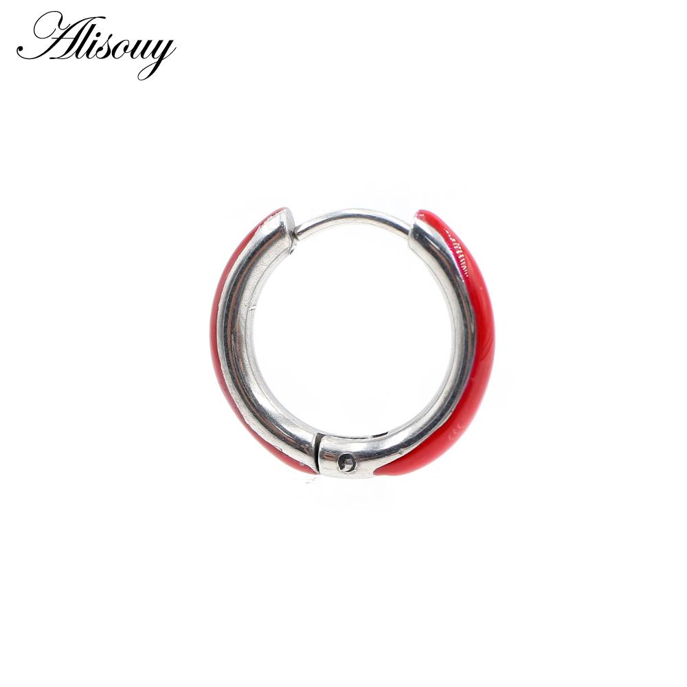 Alisouy 2PCS Punk Rock Hiphop Stainless Steel Enamel Circle Round Ear Helix Clip Huggie Buckle Women Men Unisex Hoop Earrings