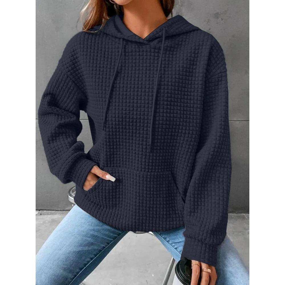 Женская толстовка с капюшоном, весенне-осенний стиль, вафельная, модная, красивая, однотонная, с капюшоном, на шнурке, свободная толстовка