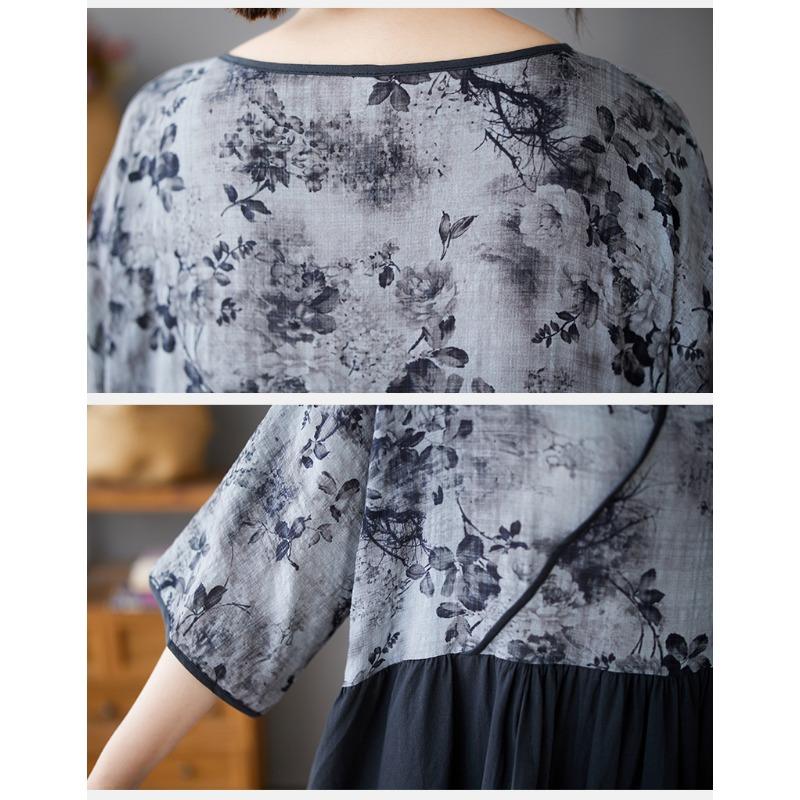 DIMANAF 2025 Летнее женское базовое платье больших размеров Винтажный принт Повседневное Свободное Составное Длинное платье Макси