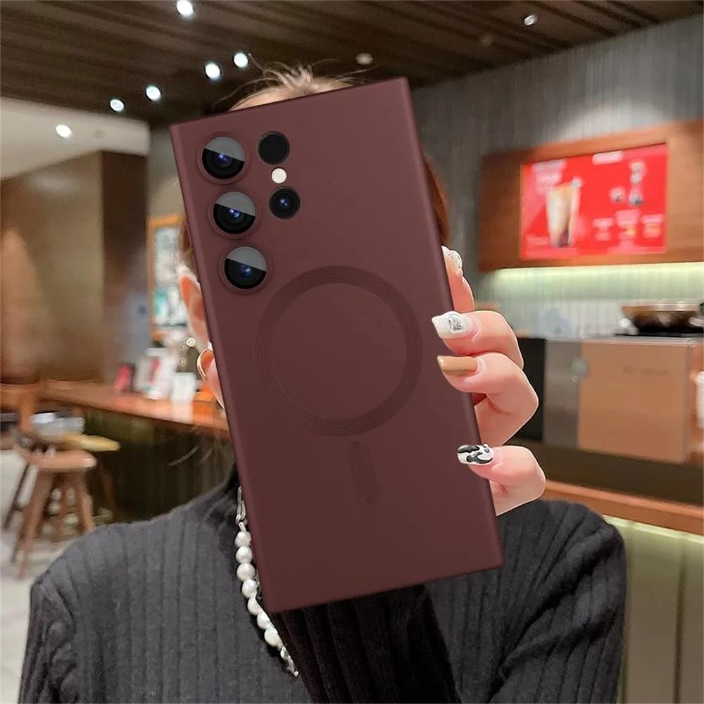 Для чехла Magsafe Wireless Charging Case для Samsung S24 S23 S22 S21 S20 S20FE S23FE Note 20 Ultra Plus TPU Soft Magnetic Back Cover