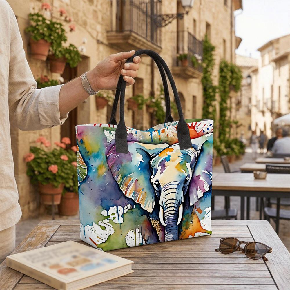 Watercolor Elephant Print Tote Bag Casual Large Capacity Handbag for Daily Use