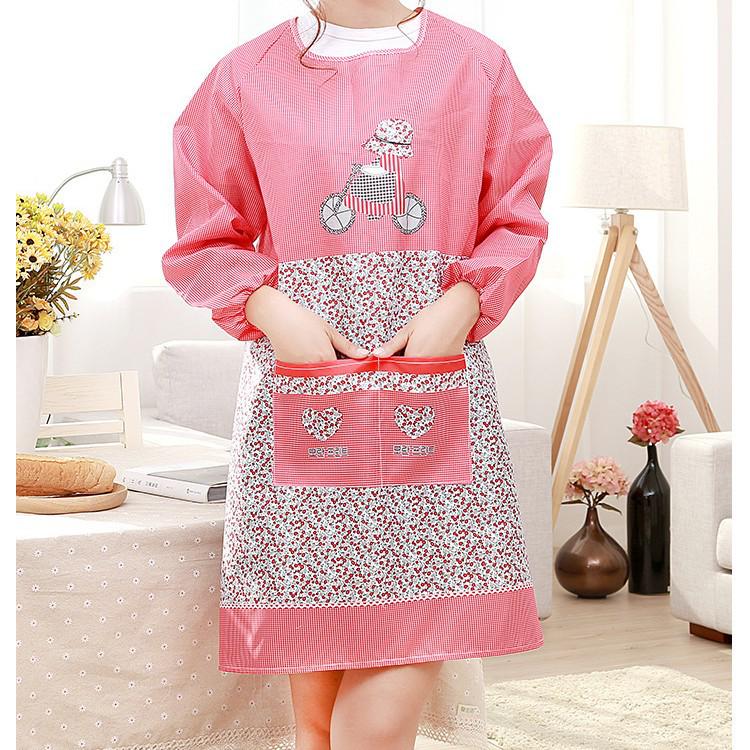 Waterproof & Oil-Resistant Cotton Smock Apron with Long Sleeves, Custom Logo, Back-Wear Design for Adults