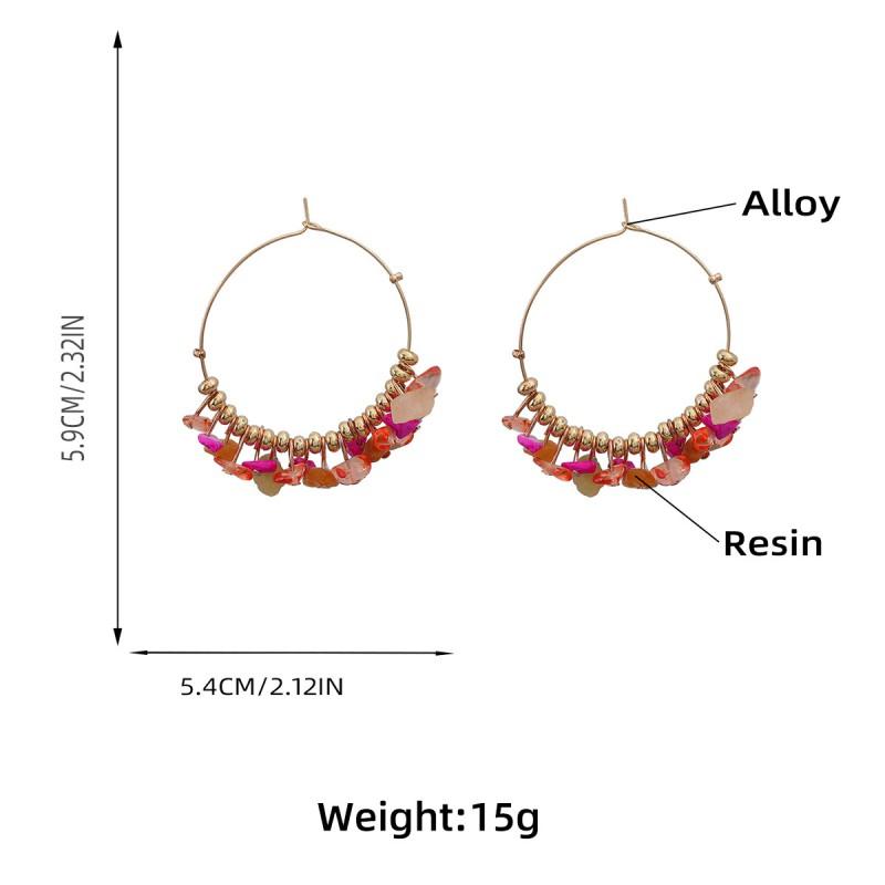 Boho Chic Circular Alloy Resin Earrings Women Geometric Dangle Hoop Jewelry Ethnic Style