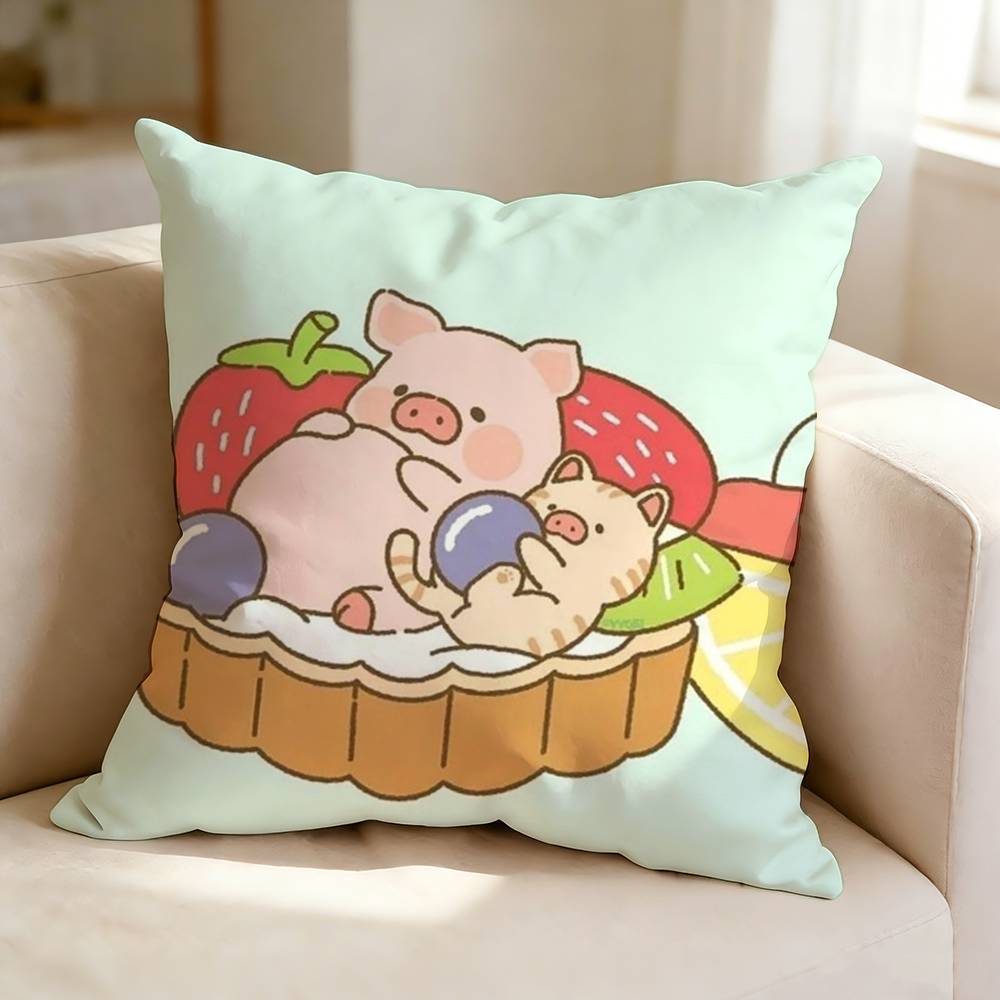 Cute and Lazy LLuLu Cartoon Pig Pillow Case Square DoubleSided Sofa Cushion Cover Bedroom Bedside Pillow