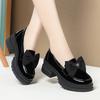 Fashion Spring Women British Style Shallow Patent Leather Black Loafers Thick Bottom Bow Platform Shoes 2024 Med Heels Single Pumps