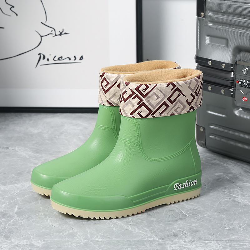 Резиновые сапоги женские ботильоны водонепроницаемые резиновые туфли для дождливого дня 2024 новые женские короткие сапоги без застежек однотонные теплые модные