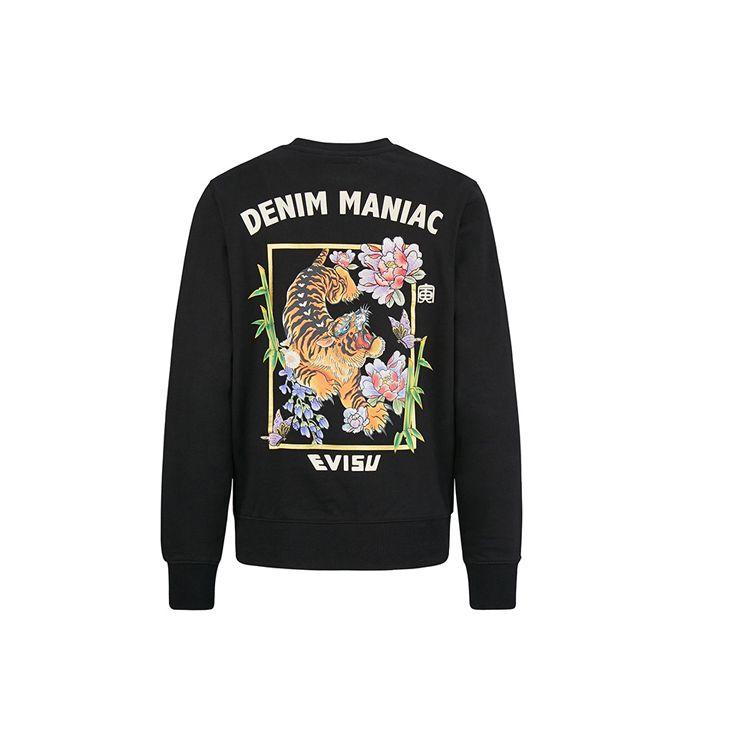 Evisu Ss20 Tiger Print And Logo Embroidered Crew Neck Pullover Sweatshirt Women sweatshirt Black 2ESHTW0SW342XX