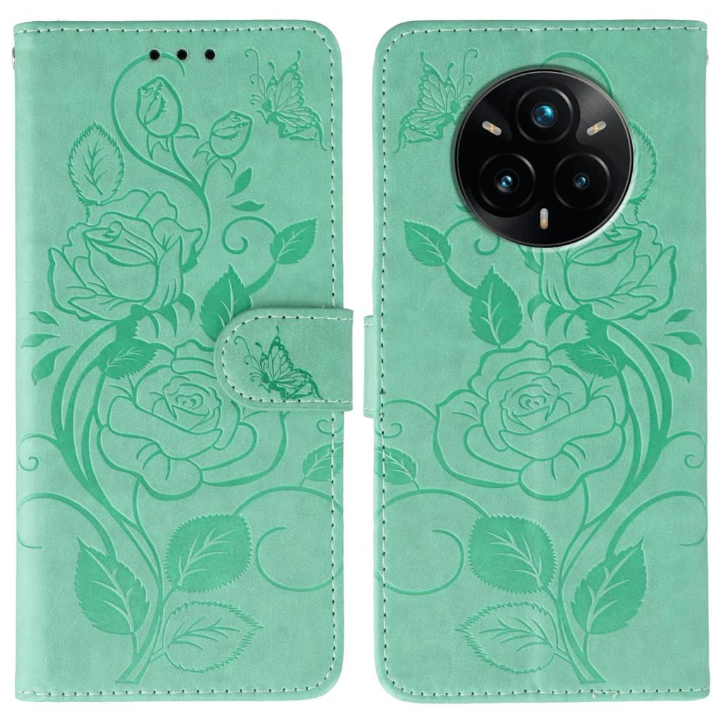 For Realme 14 Pro+ 5G Case Wallet Stand Imprinted Rose Butterfly PU Leather Phone Cover