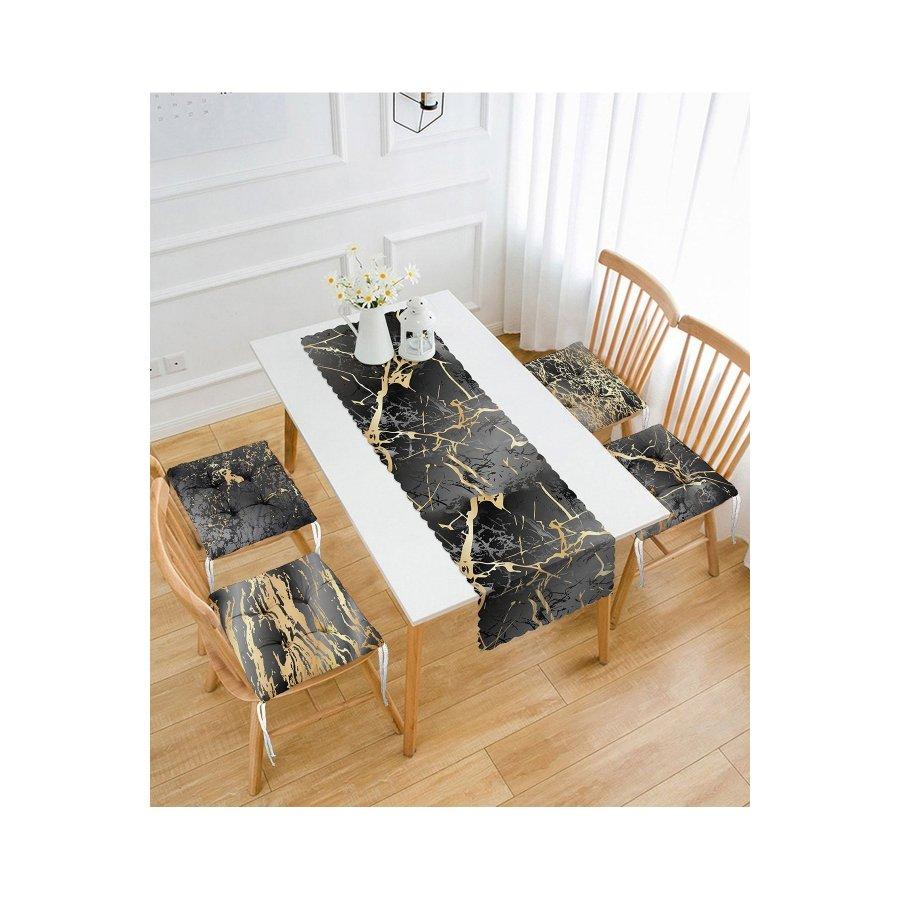 Набор подушек для стула с мраморным узором и цифровой печатью / 4 квадратных подушки для стула 40×40 см и 1 дорожка