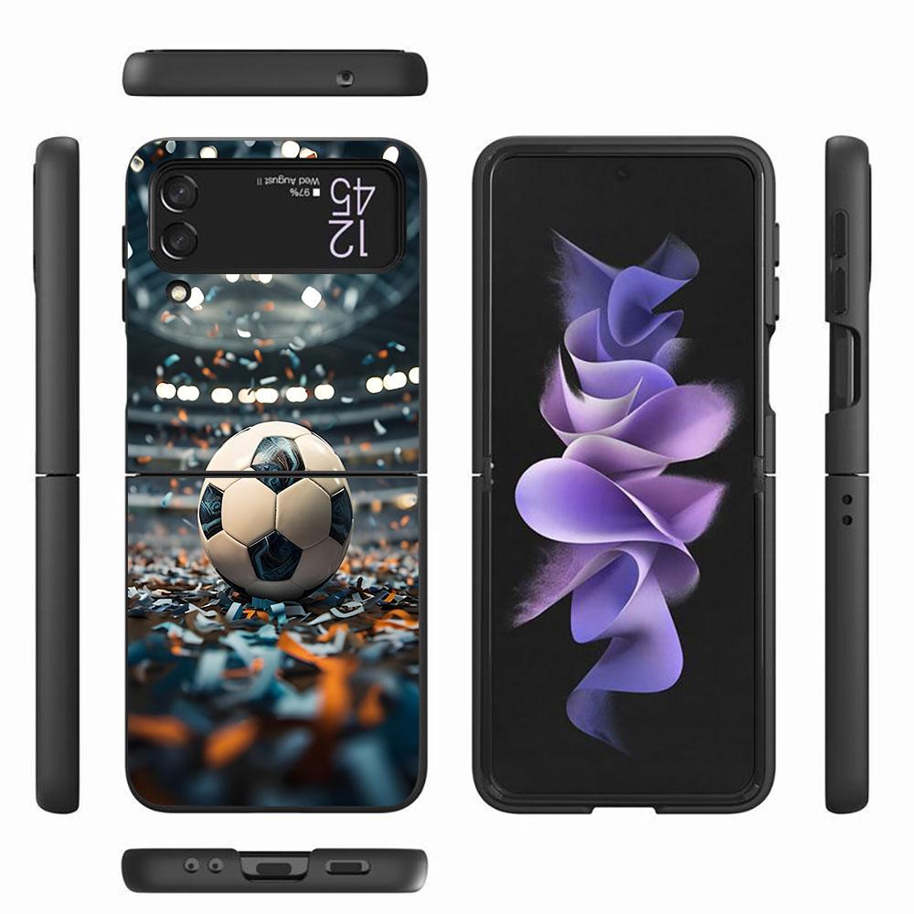 Football Sport Soccer Case for Samsung Galaxy Z Flip4 Flip3 5G PC Hard Cell Phone Shell Z Flip 4 3 Black Zflip4 Zflip3 Cover