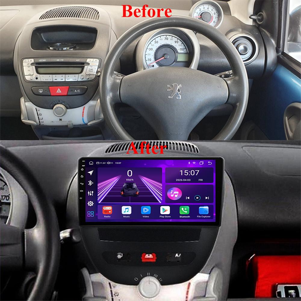 Автомобильная магнитола Android Car-Play для Peugeot 107 Toyota Aygo Citroen C1 2005-2014 Мультимедийный плеер Головное устройство Стерео Навигация GPS BT WIFI, 8 ЯДЕР ,2+32ГБ