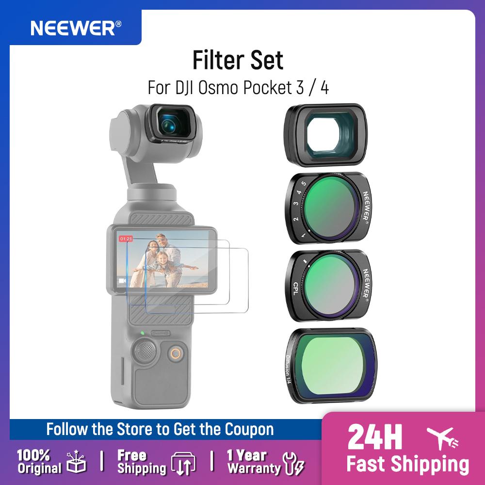 EEWER Filter Set with 0.75x Wide Angle Lens 108° FOV, Variable ND 2-32 CPL 1/4 Black Diffusion Filter For Osmo Pocket 3 / 4