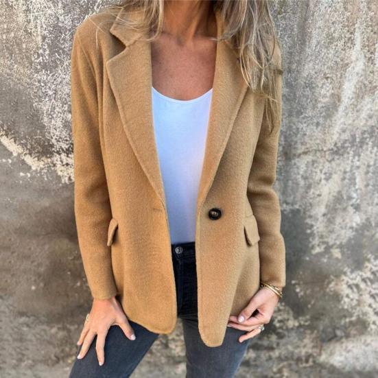 Зимнее женское пальто с застежкой на одну пуговицу, длинные рукава, однотонный отложной воротник, свободная средняя длина, теплая куртка для шопинга и поездок на работу