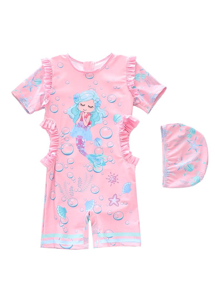 2026 New Sun Protection Mermaid Ruffle One-Piece Swimsuit for Girls - Available in Various Sizes