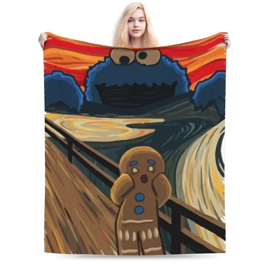 Sesame Street Tango Elmo & Grover Pattern Knitted Blanket Fleece  Warm Throw Blanket for Bed Bed Rug